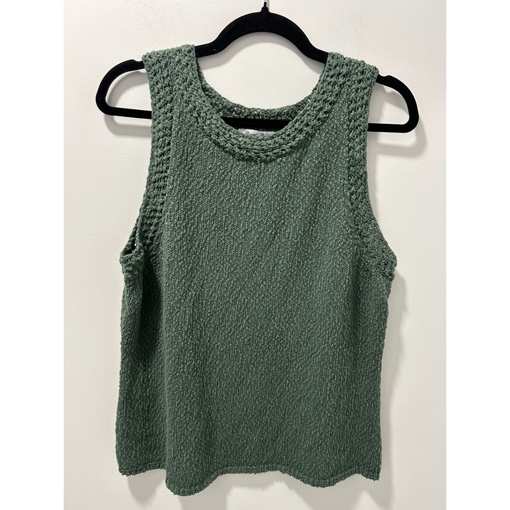 Tommy Bahama Green Cotton Linen Knit Tank Top Sweater Womens Large Scoop Neck